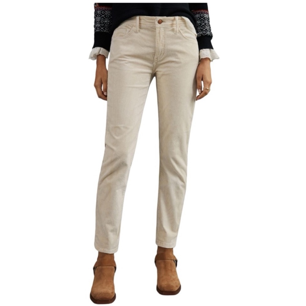 Anthropologie Pilcro Slim Boyfriend Corduroy Crop Pants Cream Size 30
